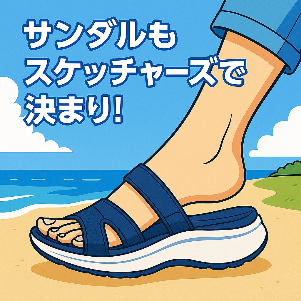 手を使わずにはけるスケッチャーズのハンズフリーサンダル